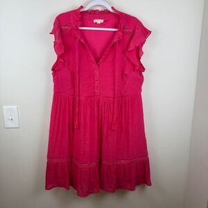 INDIGO ROSE Fuchsia Boho Midi Dress with Pleated Ruffles Summer / Size Plus 2X